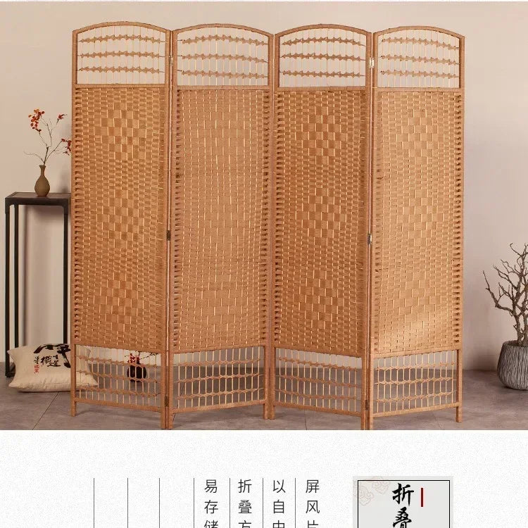 Rattan Baffle Screen, Antique Straw Handmade Living Room Partition Entrance Folding Screen, Restaurant Indoor Classical Screen