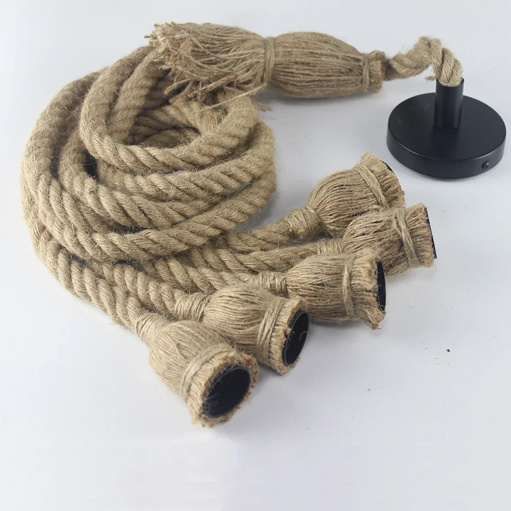 Retro Loft Pendelleuchte aus Hanfseil mit Edison-Leuchtmittel