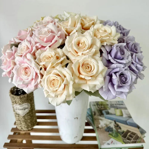 bouquet de roses artificielles en soie pour décoration festive