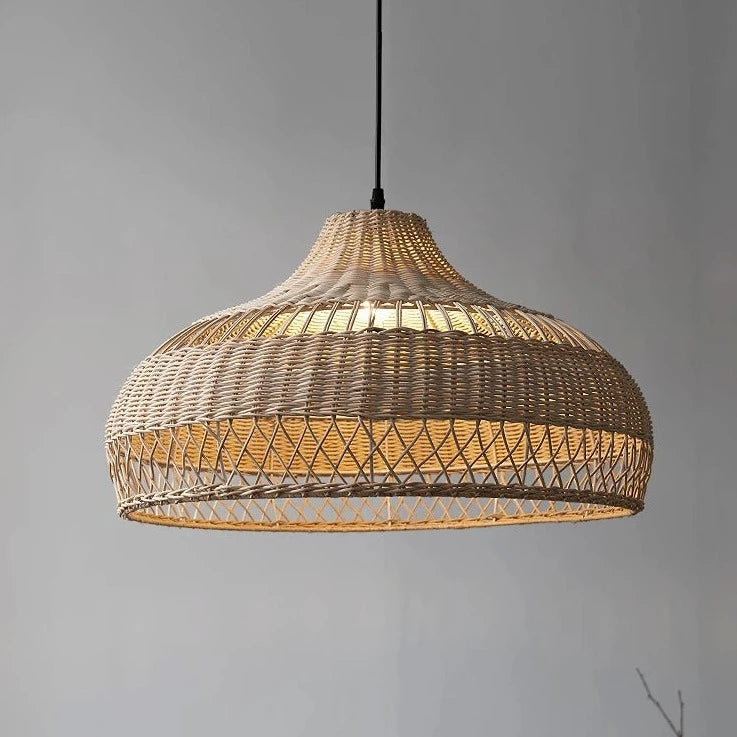 Lustre design en rotin clair - vue 4 sur 6