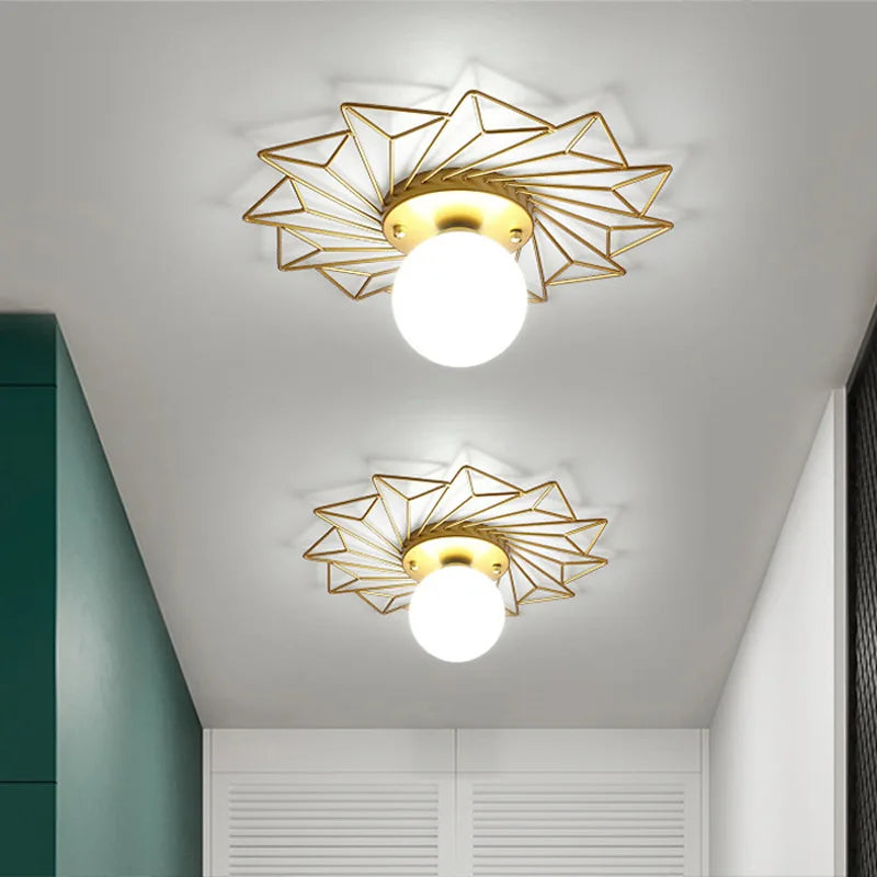 plafonnier doré de luxe style nordique feuille de lotus monté en surface - vue 4 sur 15