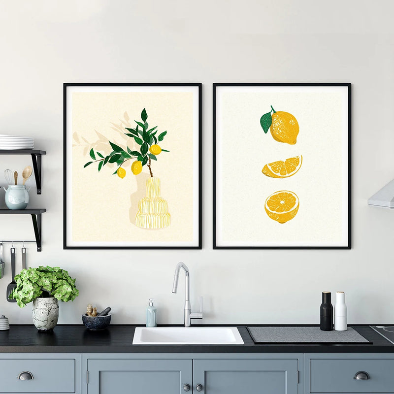 affiche murale fruits citron été sous les palmiers décoration nordique