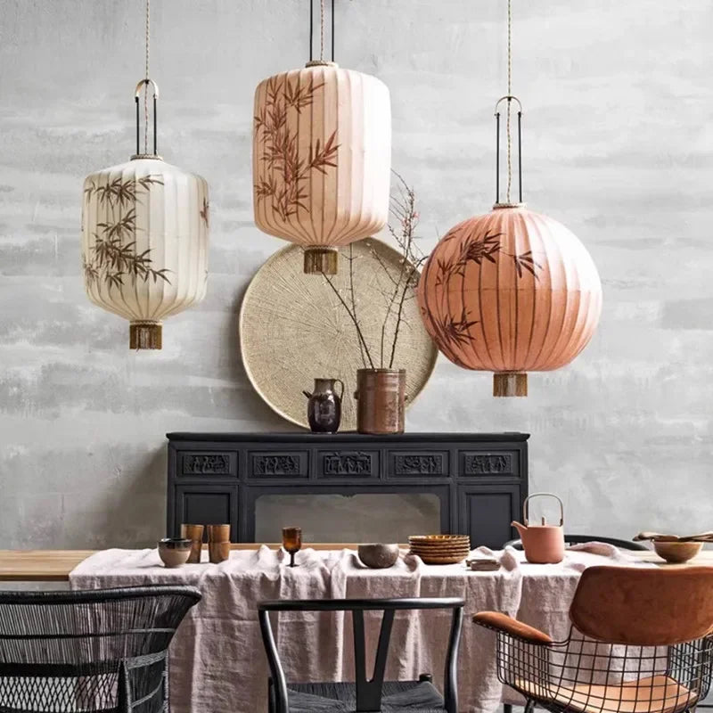 lustre en tissu japonais style médiéval zen pour décoration intérieure - vue 3 sur 18