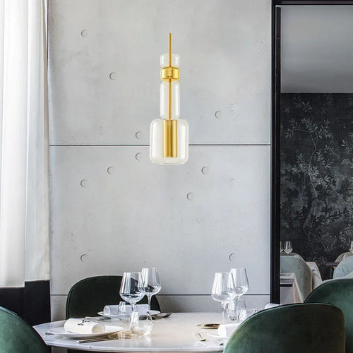 suspension moderne en verre et métal doré pour intérieur - vue 2 sur 8