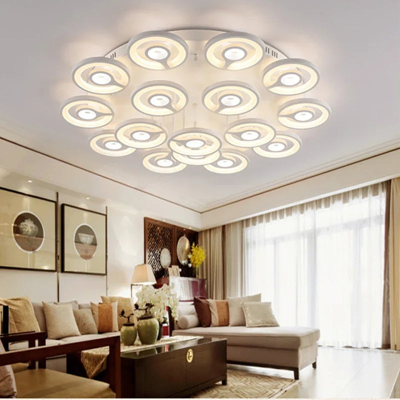 European New Multiple Heads Acrylic Led Ceiling Lamp For Bedroom Dining Room Round Iron Decoration Lighting chandeliers - vue 2 sur 10