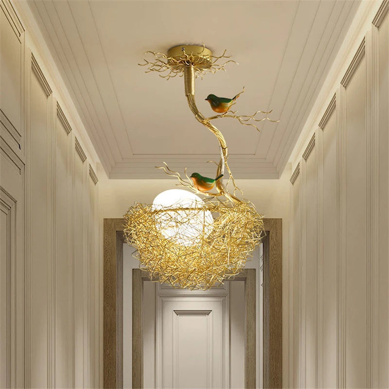 lustre moderne led en forme de nid d'oiseau en verre - vue 4 sur 15