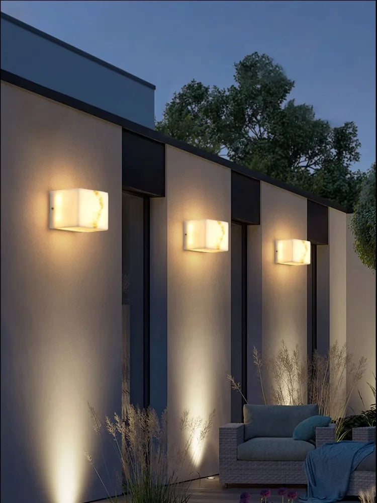 applique murale art deco marbre cube étanche pour intérieur et extérieur - vue 5 sur 12