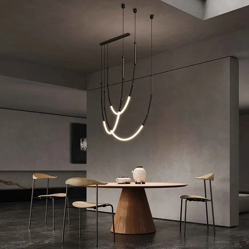 Moderner italienischer LED-Kronleuchter aus Bambus minimalistisch und kreativ - vue 5 sur 14