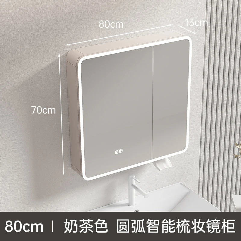 armoire circulaire en aluminium avec miroir éclairage intelligent et rangement - vue 30 sur 32