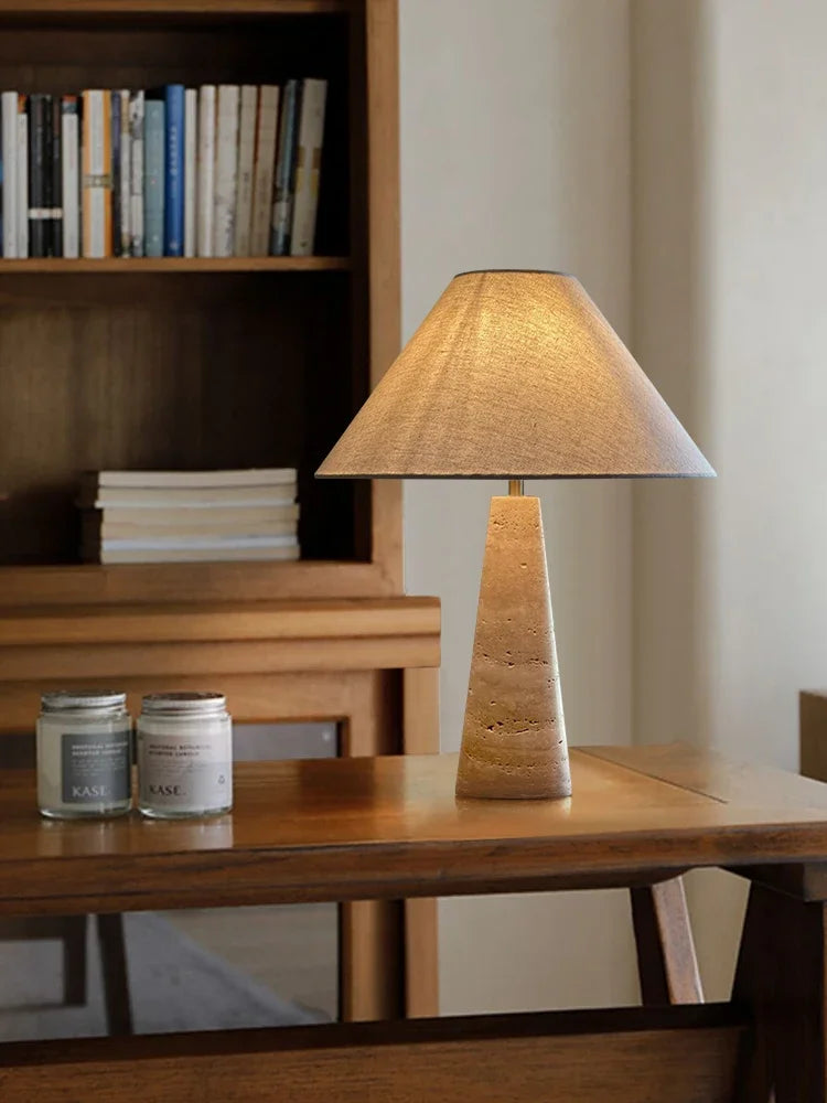 Off White Stone Table Lamp Fabric Shade Desk Light with Changeable Bulb - vue 2 sur 8