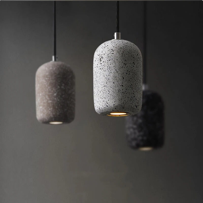 suspension moderne en ciment industriel led nordique - vue 2 sur 9