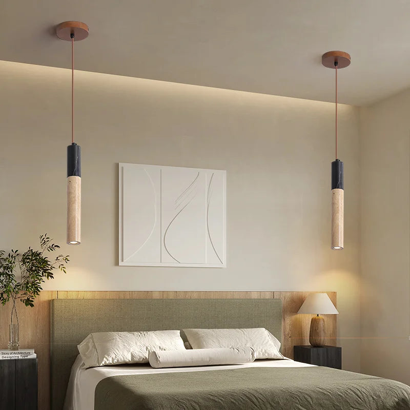 suspension vintage en pierre naturelle avec abat-jour cloche - vue 3 sur 6