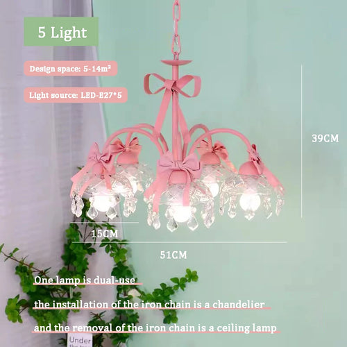 Kronleuchter für das Mädchenzimmer mit rosa Kristallschleife - vue 10 sur 9