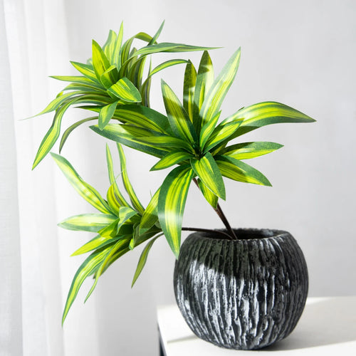plante tropicale artificielle à trois têtes en pot décoratif - vue 5 sur 8