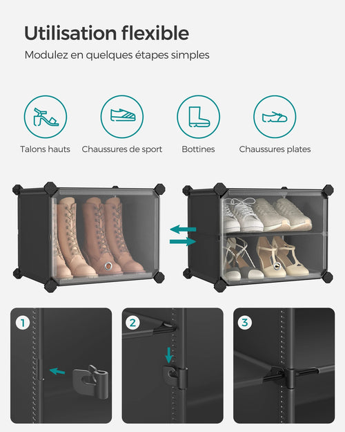 SONGMICS Étagère à Chaussures 6 Compartiments, Étagère de Rangement Modulable, Compartiment de 30 x 40 x 30 cm, avec Porte - vue 7 sur 8