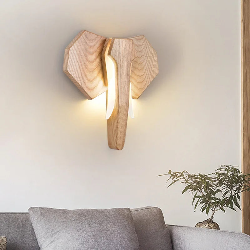 lampe éléphant en bois de frêne style sud-est asiatique - vue 5 sur 7