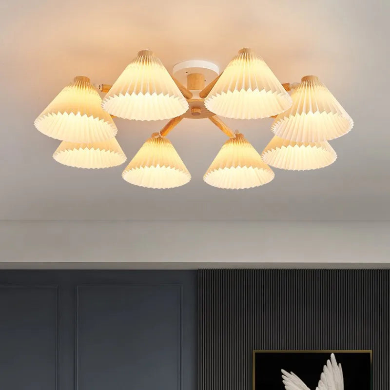 lustre moderne nordique en bois parapluie plissé pour maison