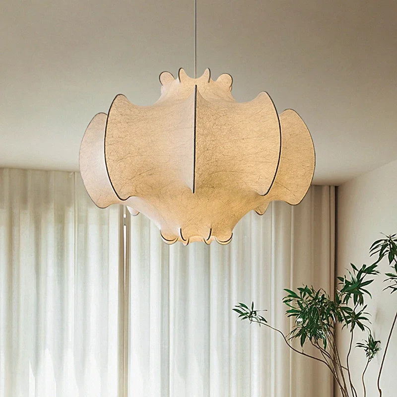 lustre nordique créatif en soie wabi-sabi led décoratif - vue 4 sur 9