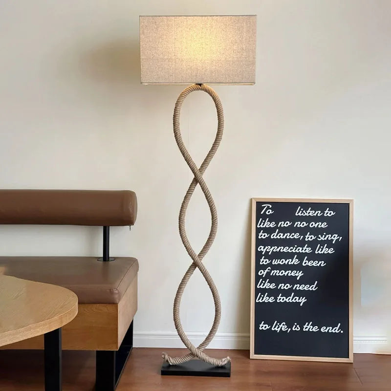 Nordique rétro Wabi Sabi chanvre corde tissu abat-jour lampadaire Led salon décor à la maison chambre canapé coin chevet lampe sur pied - vue 6 sur 8