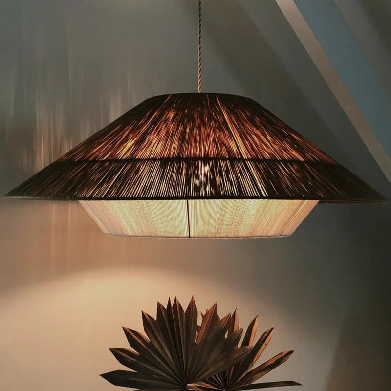 lustre rétro japonais en corde de chanvre pour décoration créative - vue 3 sur 10