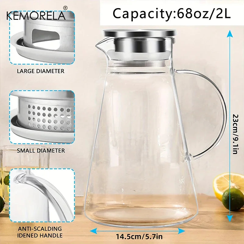 Carafe en verre avec tasses poignée grande capacité