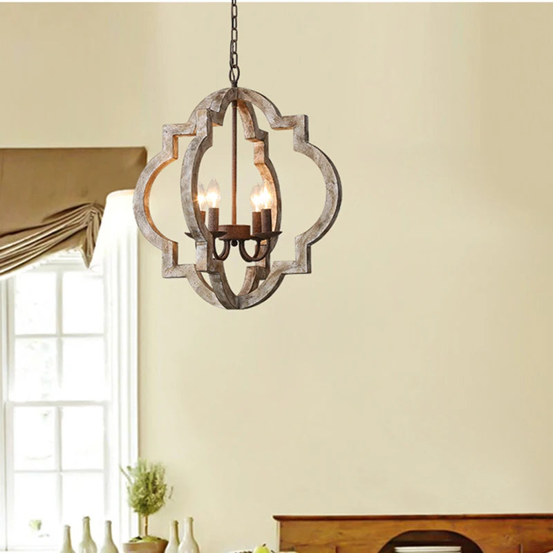 Lustre Vintage en bois massif pour salon - vue 4 sur 8