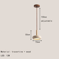 lustre moderne en bois avec suspension led en pierre