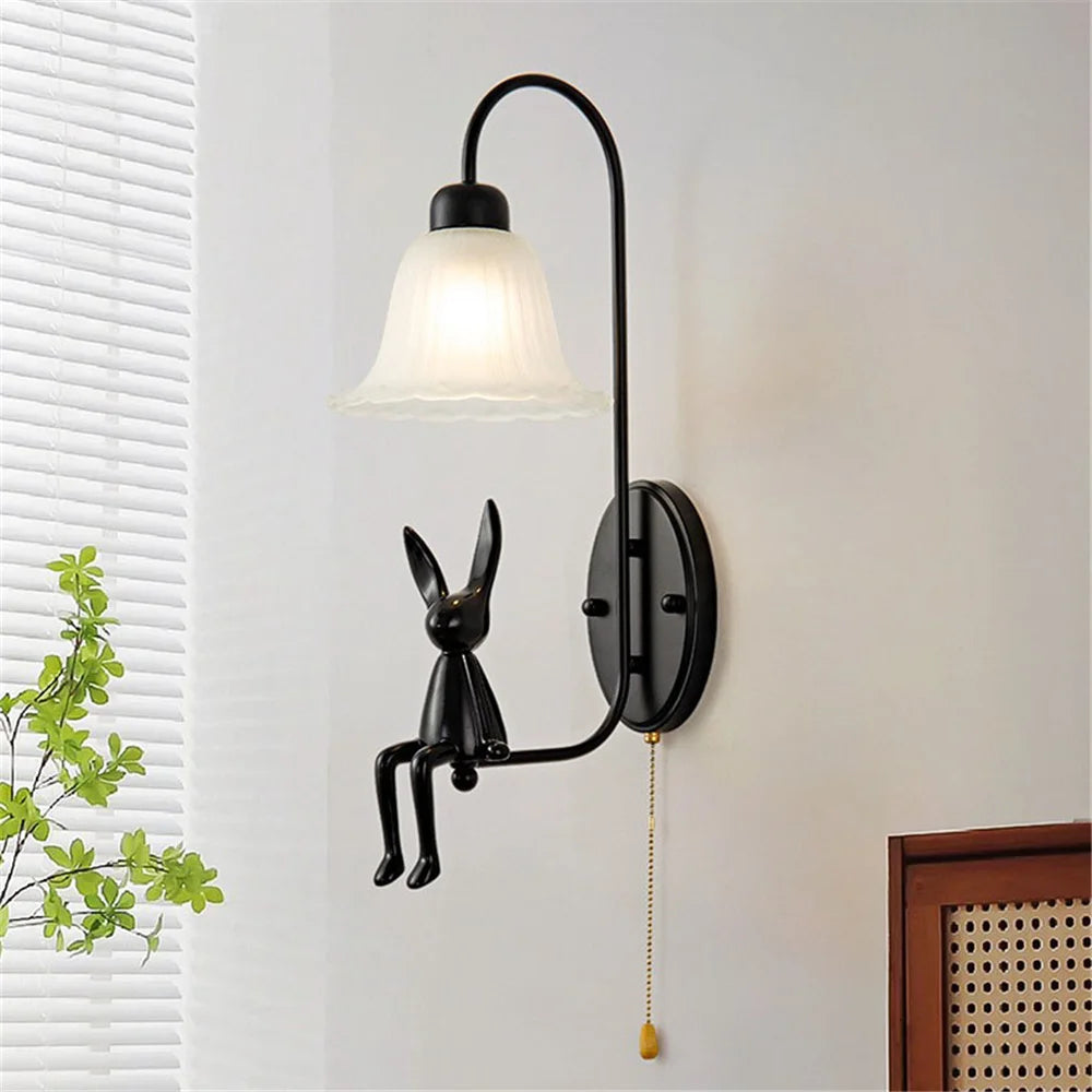 Wandleuchte im Retro-Stil aus schwarzem Glas mit Zugschalter - vue 3 sur 7
