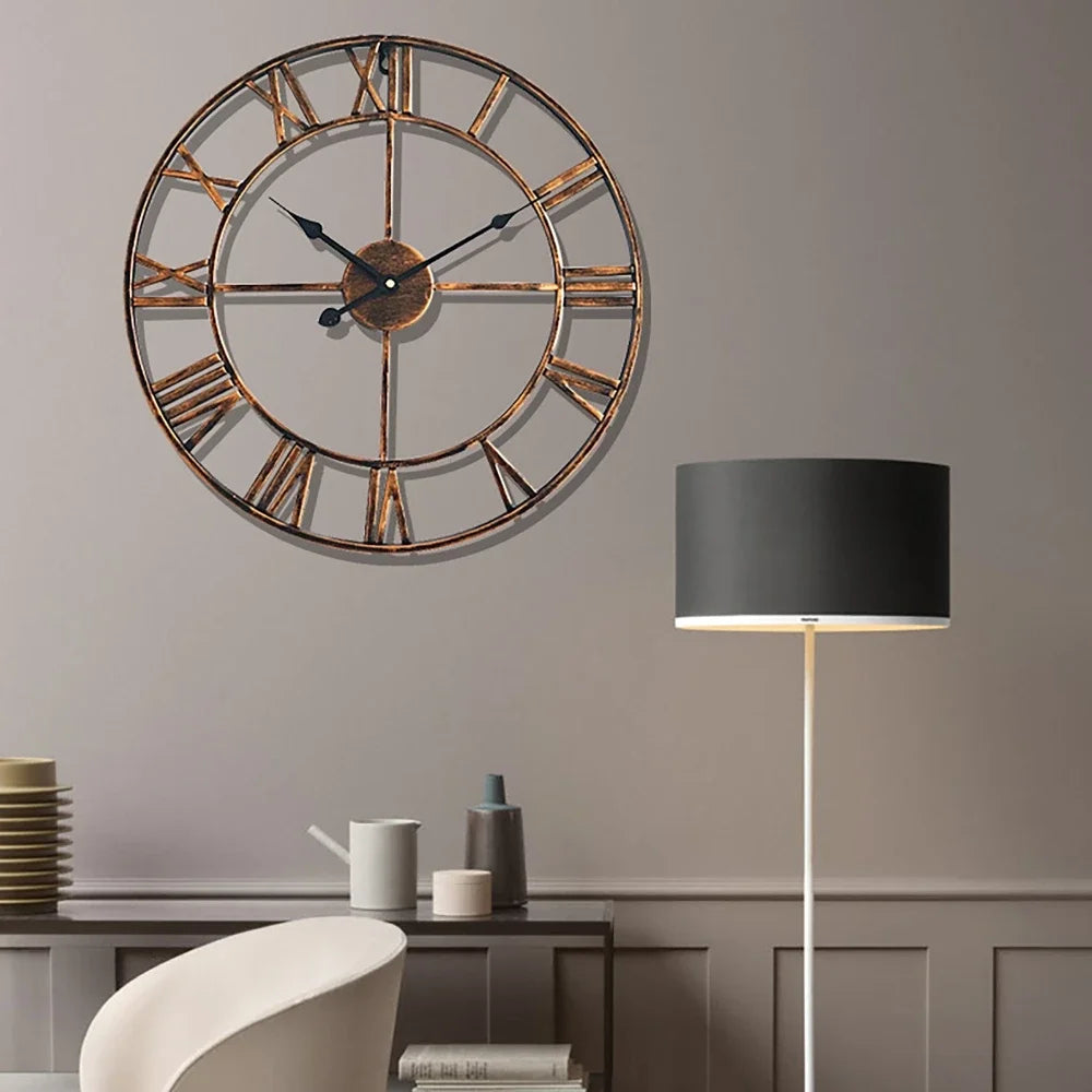 horloge murale rétro en métal creux style 3D avec chiffres romains - vue 3 sur 6