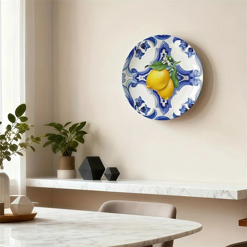 assiette decorative citron motif tranches style grec ceramique