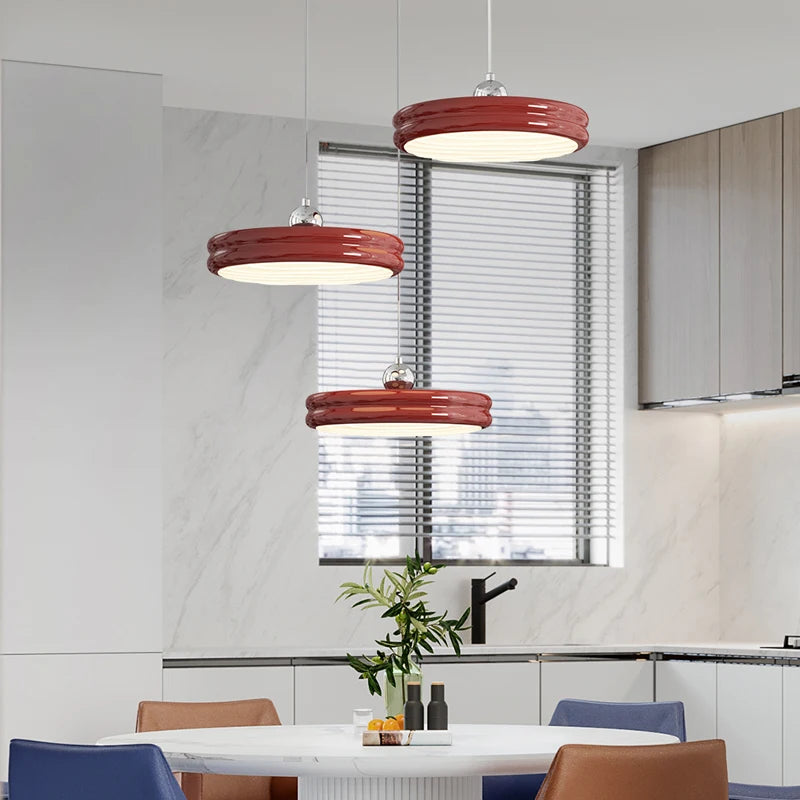 Suspension de luxe moderne dimmable avec abat-jour circulaire en fer - vue 4 sur 18