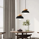 Suspension moderne à leds en bois avec abat-jour métal minimaliste