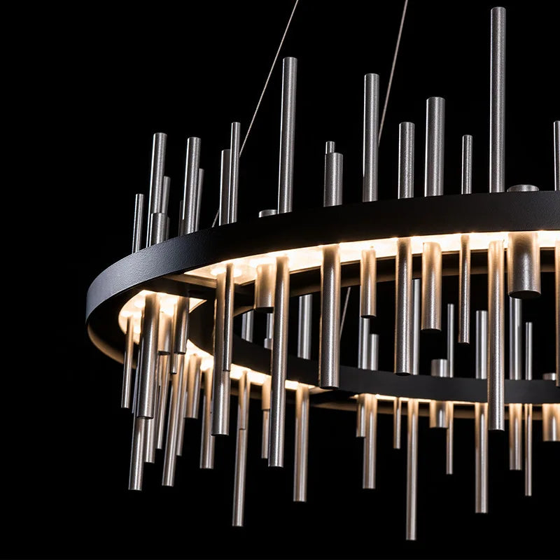 lustre minimaliste en acier inoxydable noir design postmoderne - vue 11 sur 16