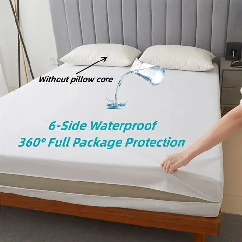 1pc 6-Sides Fully Enclosed Waterproof Mattress Cover With Zipper (Without Pillowcase), Dust-proof Mattress Protector Solid Color - vue 6 sur 8