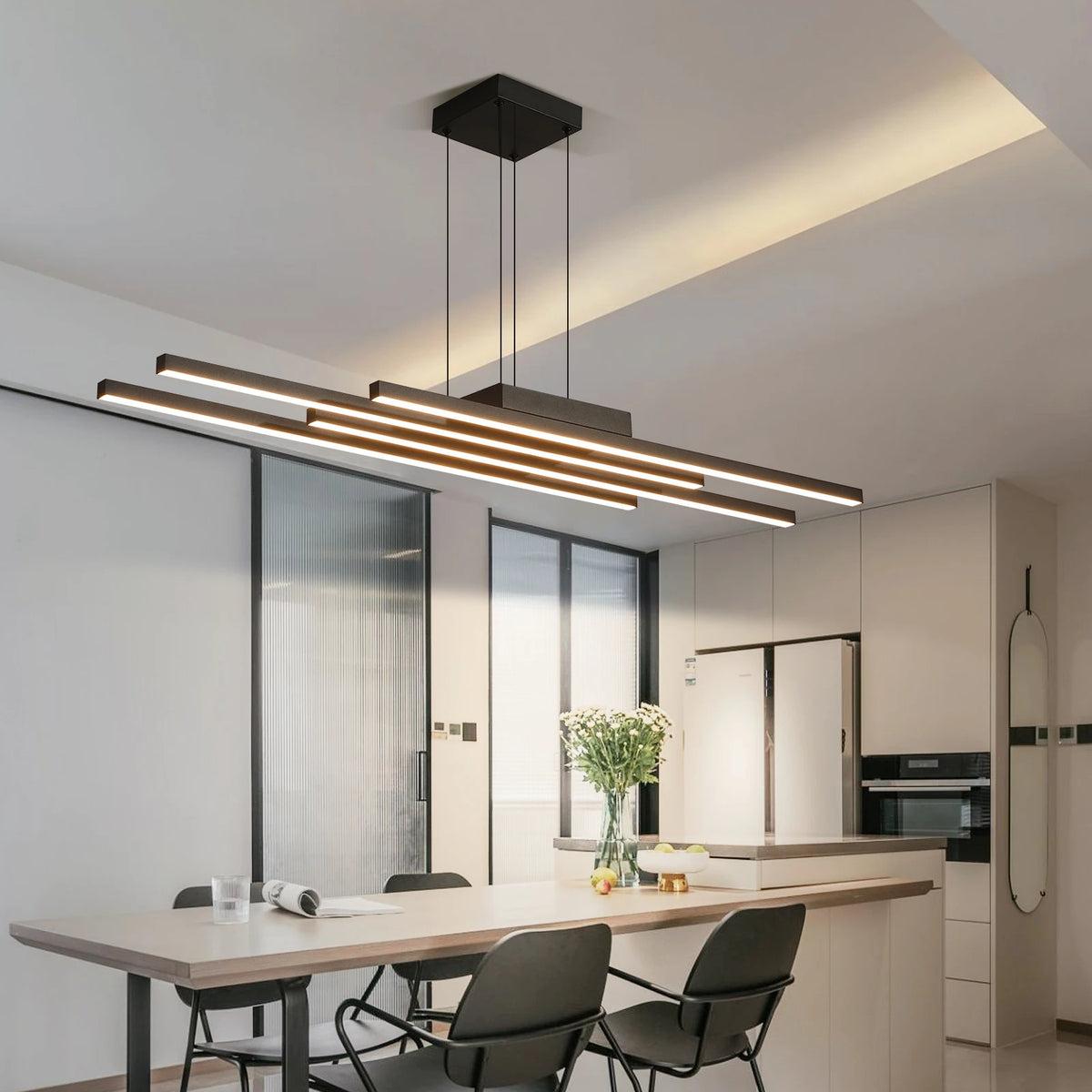 Moderner nordischer LED-Kronleuchter aus Aluminium minimalistisch Design - vue 3 sur 10