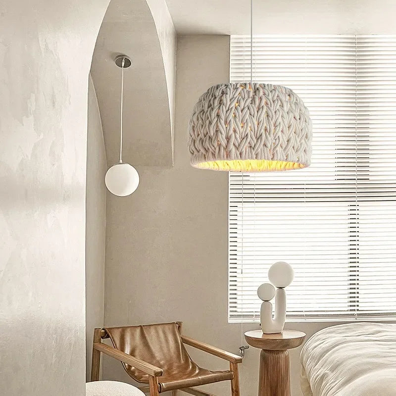 Unique tricoté corde Wabi Sabi Lustre nordique E27 suspension LED lumières barre suspendre luminaires Lustre minimalisme lampe suspendue - vue 5 sur 8