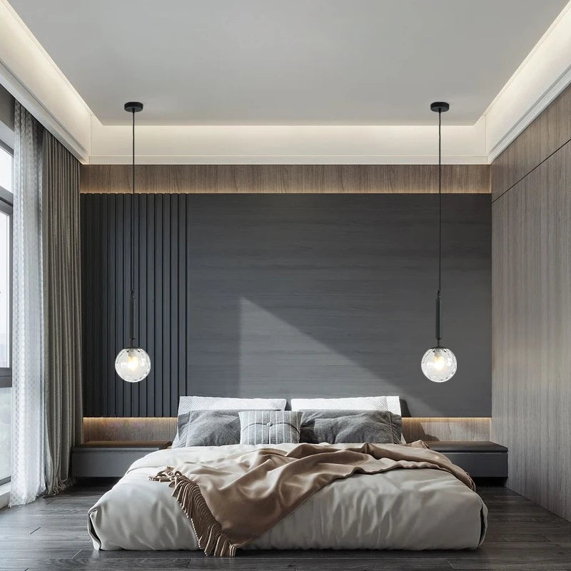 Moderne LED boule de verre installation or/noir intérieur cuisine suspension lampes chevet salle à manger éclairage décoration - vue 6 sur 10