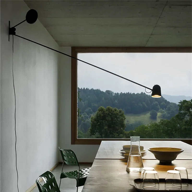 Swing Arm Wall Lamp Adjustable Long Pole Sconce Light for Reading Living Room Bedroom - vue 4 sur 12