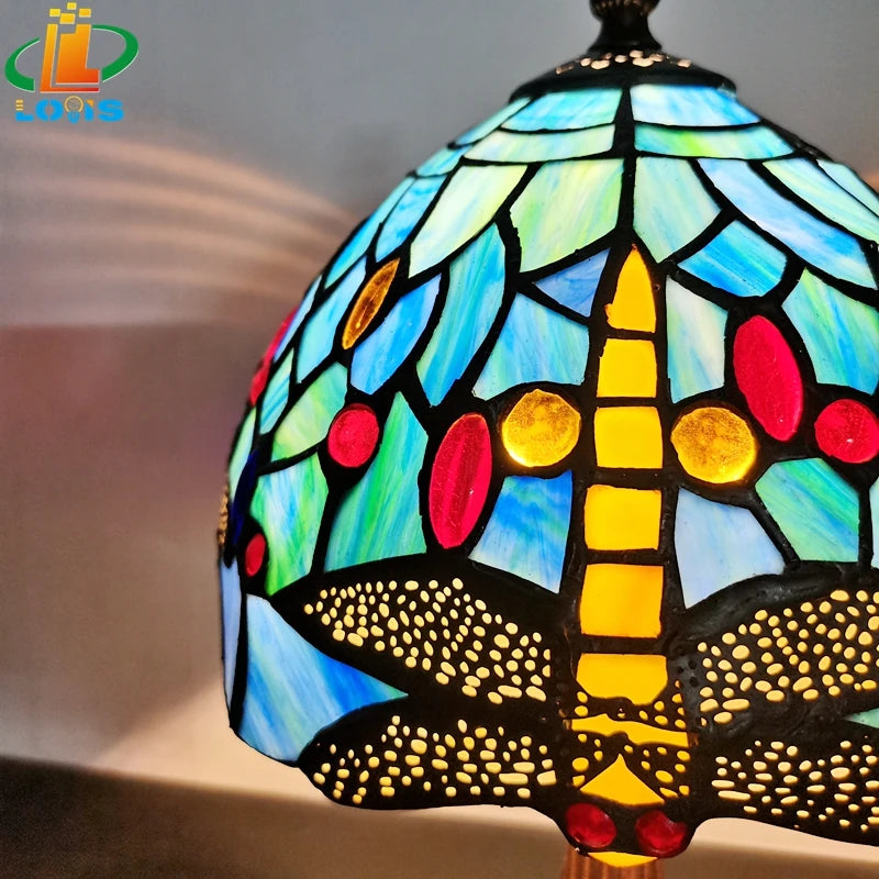 lampe de chevet libellule en alliage émaillé antique décoration méditerranéenne - vue 7 sur 8