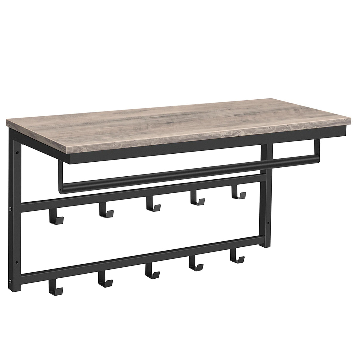 Wall Mounted Coat Rack with Shelf, Wall Shelf with 10 Hooks and Rods, Wall Mounted Hanging Shelf for Hallway Living Room