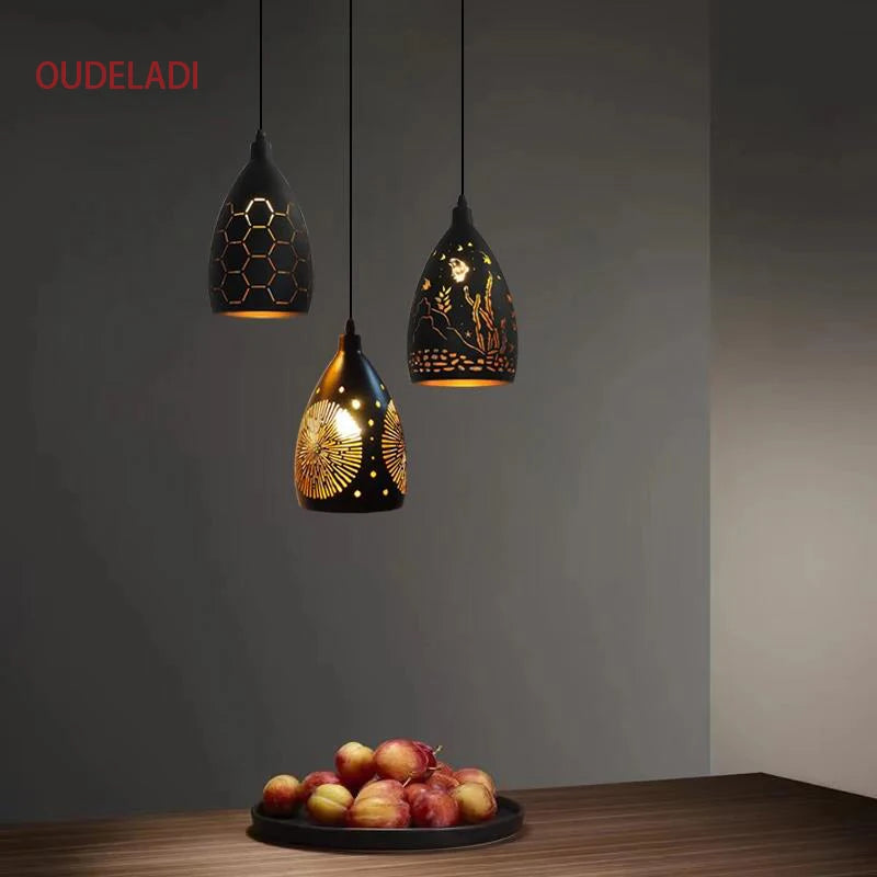 Moderne suspension LED lumières fer creux cage en métal suspension Luminaire salon restaurant boutique bar décor Luminaire - vue 4 sur 11