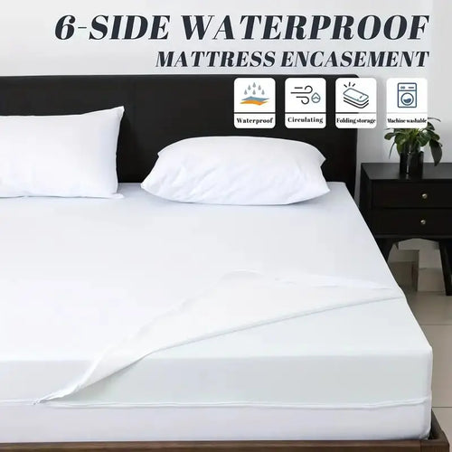 1pc 6-Sides Fully Enclosed Waterproof Mattress Cover With Zipper (Without Pillowcase), Dust-proof Mattress Protector Solid Color - vue 3 sur 8