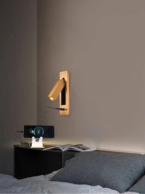 Black Brass Rectangular LED Wall Lamp Wall Sconce Wall Spotlight Reading Light with Switch and USB Port, Rotatable For Bedroom - vue 4 sur 22