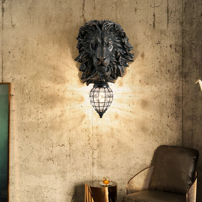 applique murale nordique en résine tête de lion décoration industrielle - vue 4 sur 14