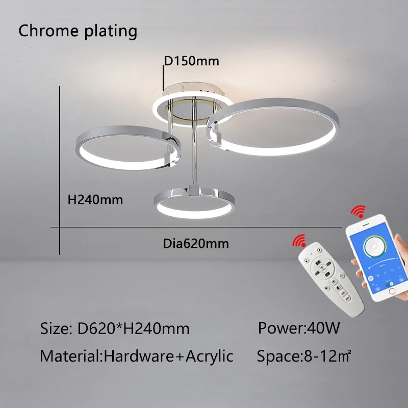 Plafonnier doré à anneaux led moderne