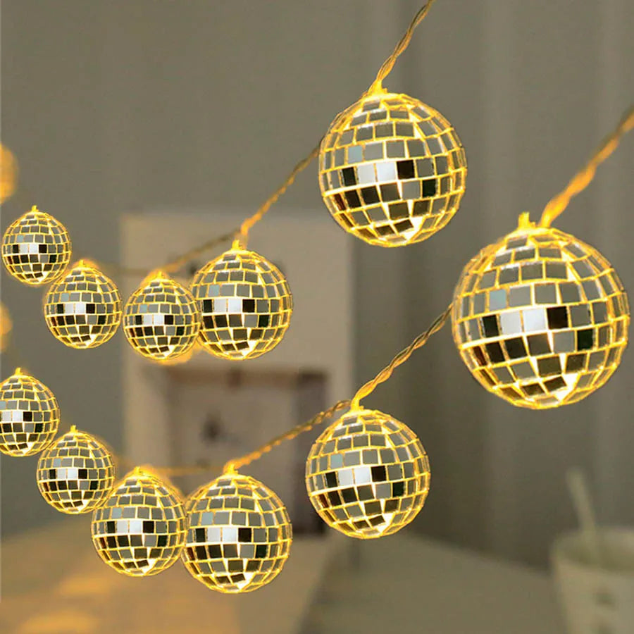 guirlande lumineuse 20 leds miroir boule disco décoratif à piles - vue 5 sur 8