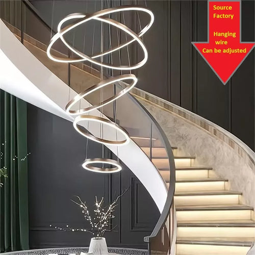 Moderne Led anneaux suspension lampe cercle plafond suspendu lustre pour chalet salon salle à manger escalier maison luminaire