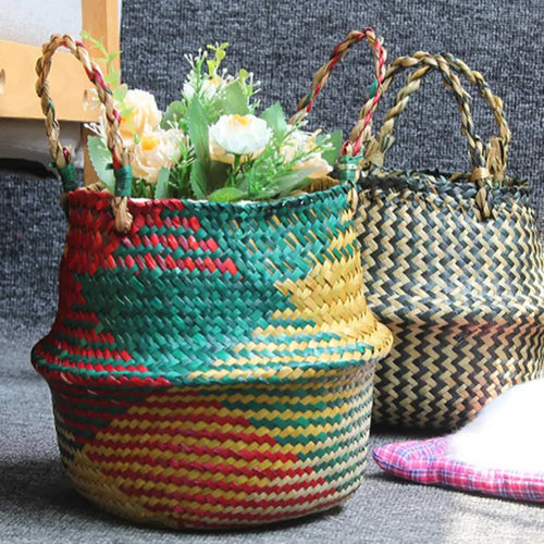 panier de rangement en paille avec poignée pliable pour jardinage - vue 4 sur 8