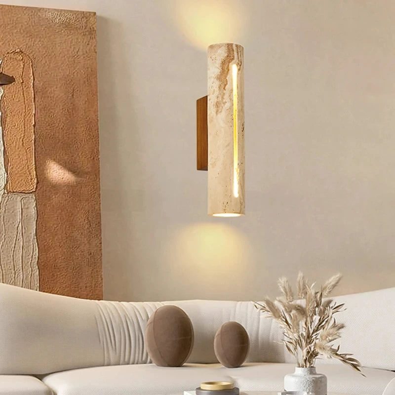 applique murale art déco en pierre naturelle et bois pour ambiance chaleureuse - vue 3 sur 8