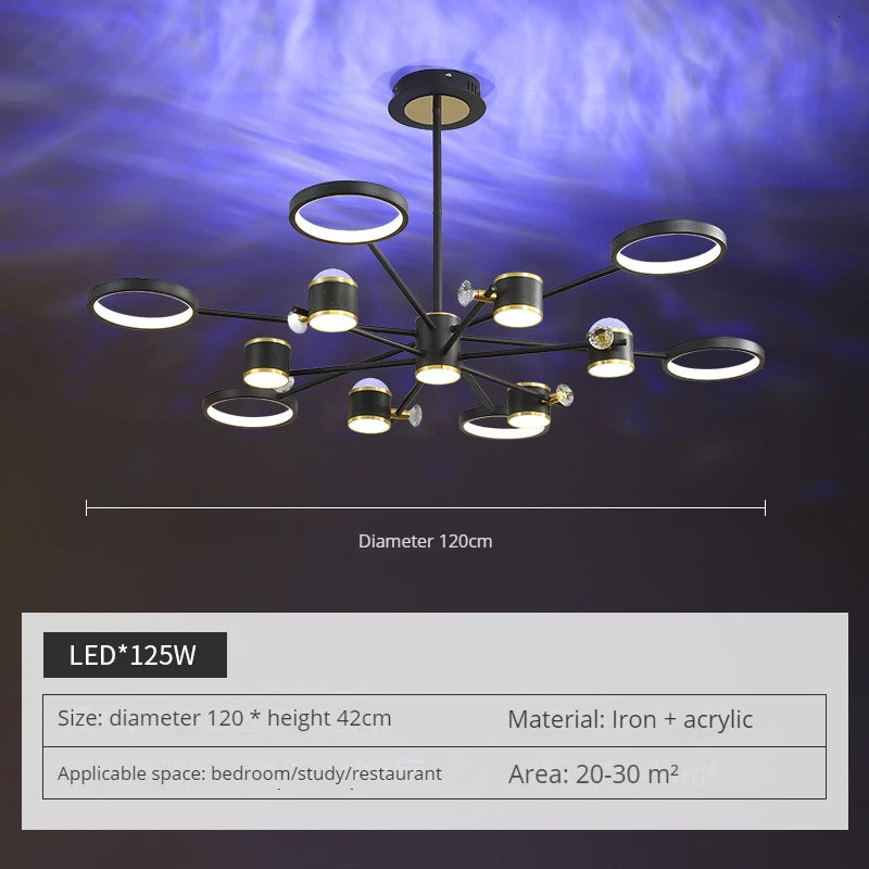 lustre led d'aurores boréales en cristal luxueux suspendu au plafond